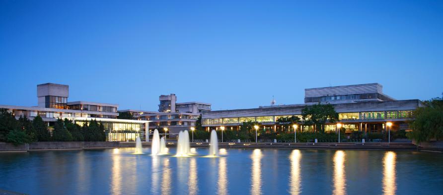 Night view of the Newman and James Joyce Library Buildings