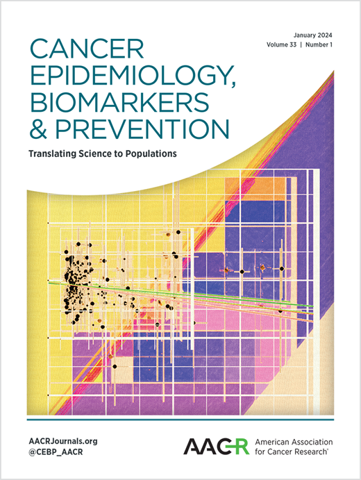 The cover of the journal publication 'Cancer Epidemiology, Biomarkers & Prevention'