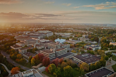 A photo of UCD Belfield Campus at Sunset.