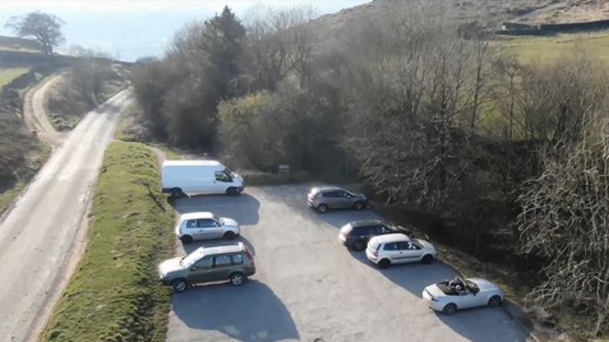 A carpark at the trailhead of a hike in Derbyshire