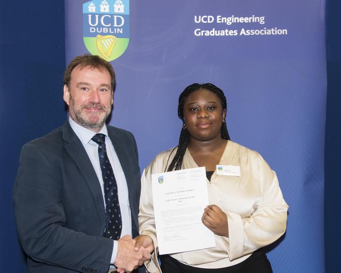 UCD Engineering Graduates Association, EGA Gold Medal & Award Ceremony 2022. Aoife Carney Memorial Award, presented by Adrian Dungan to Adesola Ojomo-Amaka
