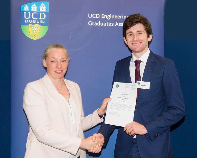 UCD Engineering Graduates Association, EGA Gold Medal & Award Ceremony 2022. Carthy Business Plan Award presented by Dr Jessica Whelan, Head Of School, Chemical and Bioprocess Engineering to James Watson