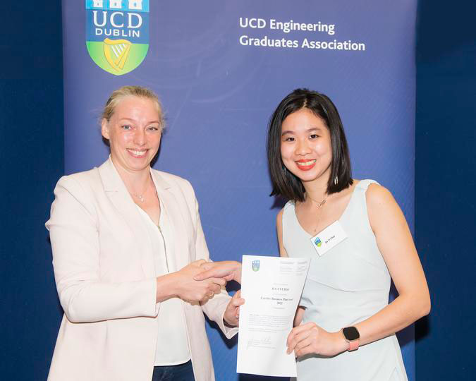 UCD Engineering Graduates Association, EGA Gold Medal & Award Ceremony 2022. Carthy Business Plan Award presented by Dr Jessica Whelan, Head Of School, Chemical and Bioprocess Engineering to Jia-Yi Chai