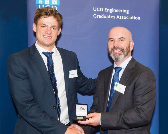 UCD Engineering Graduates Association, EGA Gold Medal & Award Ceremony 2022. Eli Lilly ME Research Project Award presented by Gary Kirby, Lead - Personnel Representative at Eli Lilly and Company to Mark Samuel
