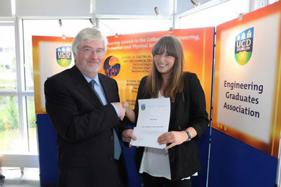 2009 Winner Grainne Phelan being congratulated by Professor Don MacElroy