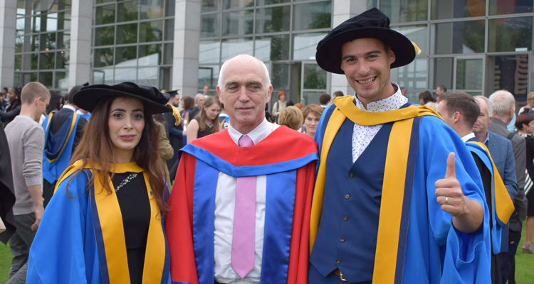 Dr Atteyeh Natanzi with Prof Eugene O'Brien and fellow graduate Dr Karol Martinovic