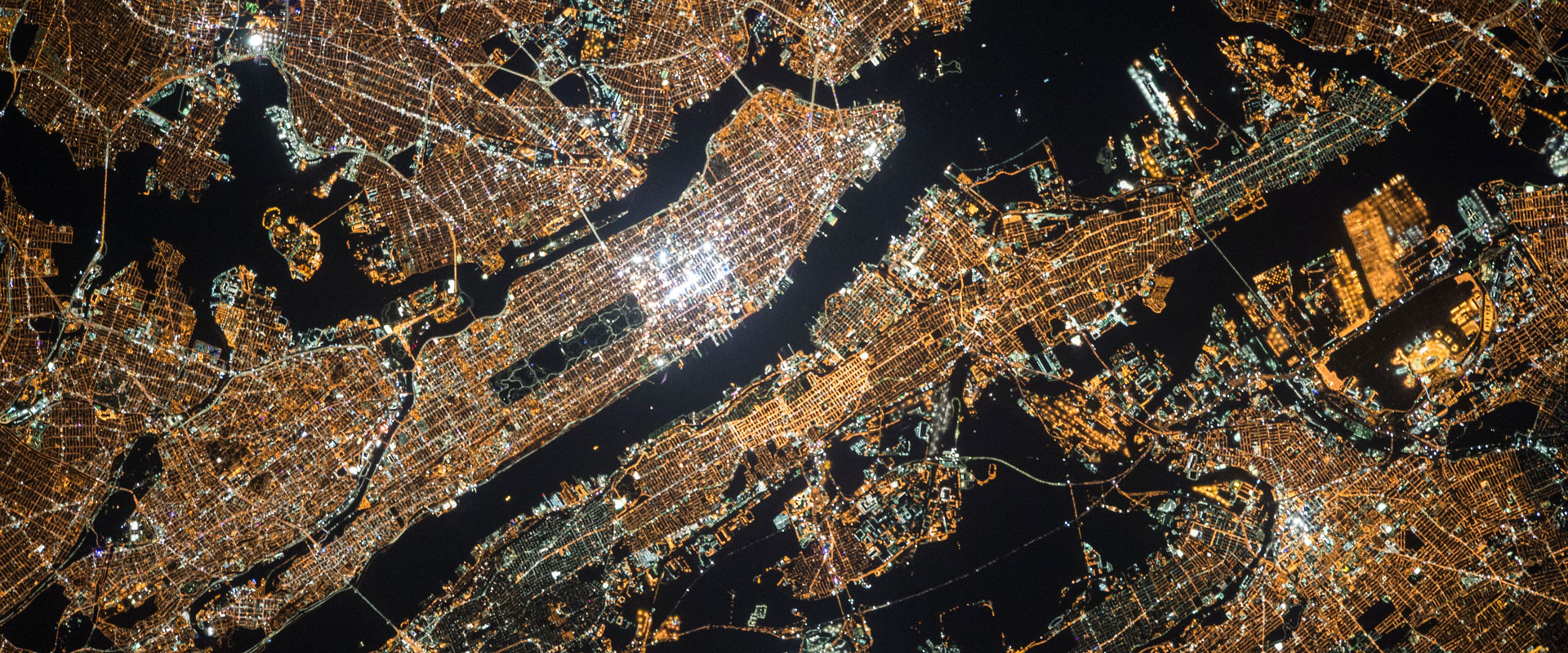 A satellite view of a city at night