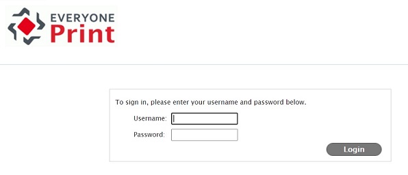 The EveryonePrint login screen