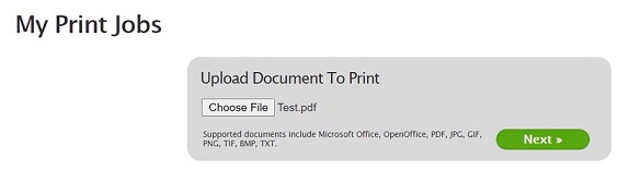 EveryonePrint screen showing that a file has been added and is about to be uploaded.