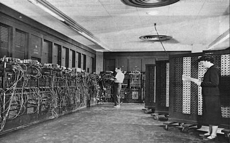 Glen Beck and Betty Snyder program the ENIAC in building 328 at the Ballistic Research Laboratory