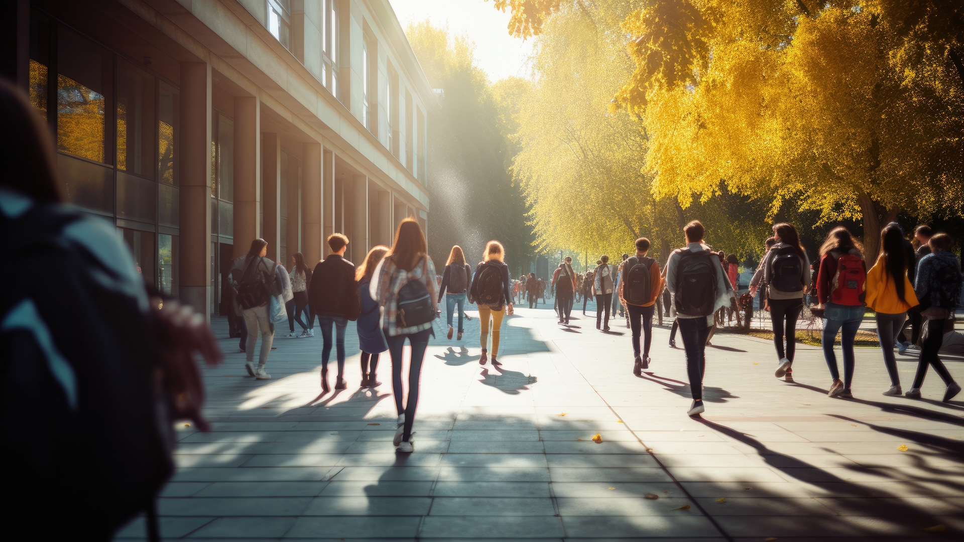 Image of people walking through a university campus