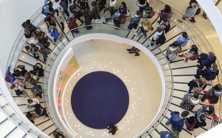 View down on the spiral stairs in Science East