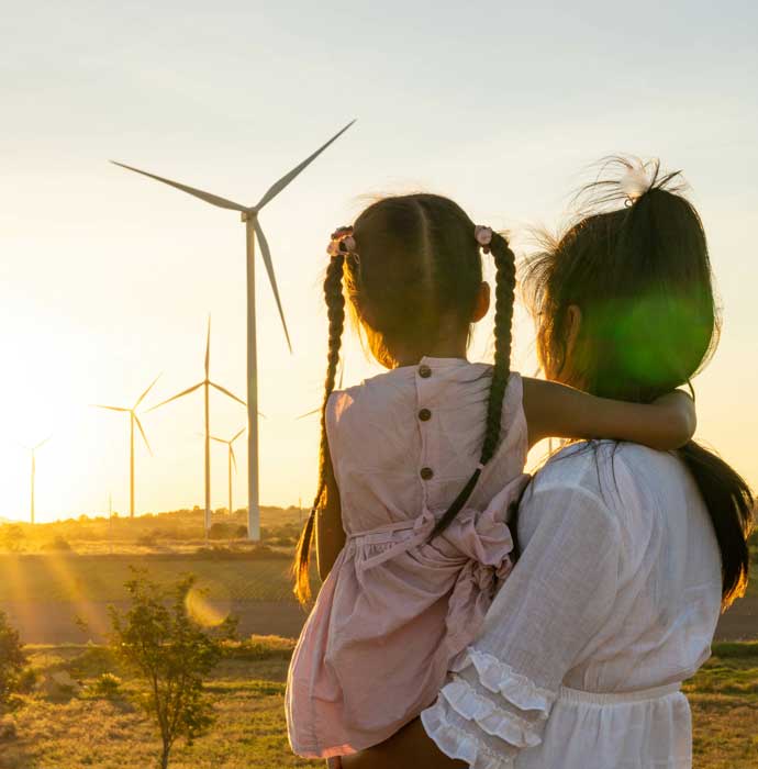 Picture of a family looking at wind turbines