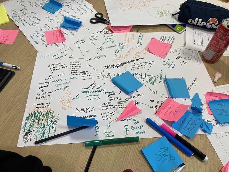 Climate Change Engage planning showing handwritten text and multi-coloured post-it notes