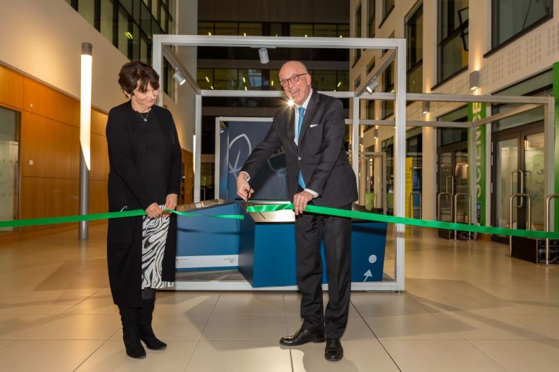 His Excellency Ambassador Cord Meier-Clodt (German Ambassador to Ireland) officially opens the Energy in Transition exhibition with Prof. Orla Feely (UCD VP for Research, Innovation and Impact).