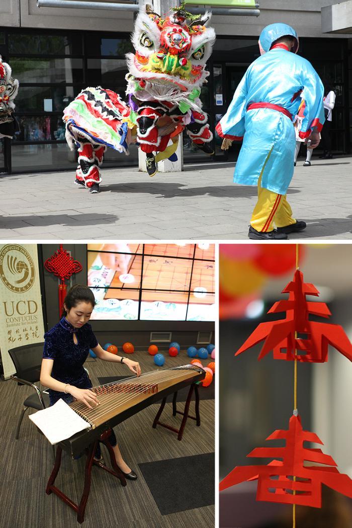 Photos of Chinese Dragon dancers and tea making ceremonies at the UCD Festival.