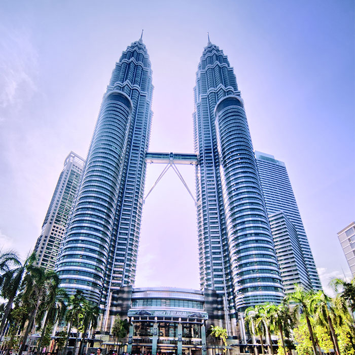 The two towers of a skyscraper in Kuala Lumpur.