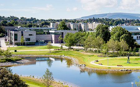 An aerial photo of the upper lake at UCD.