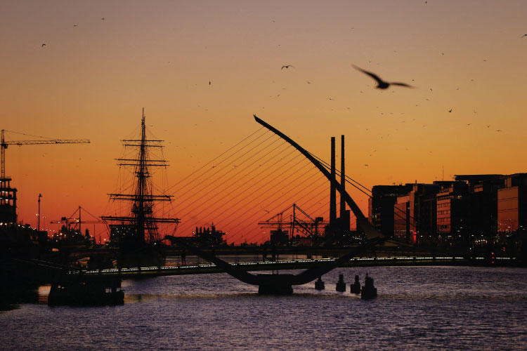 Dublin docklands at sunset