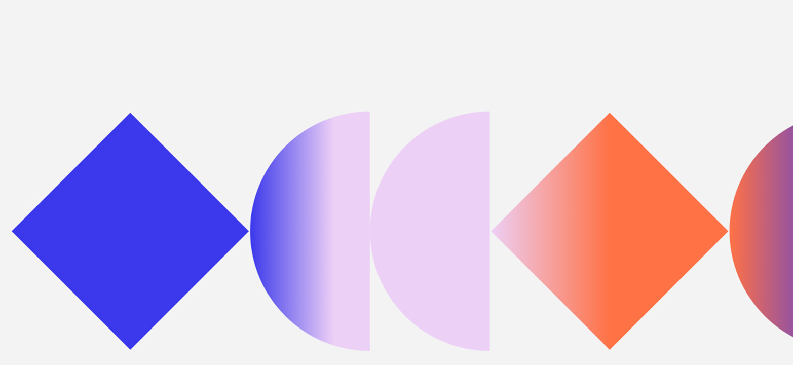 Shapes filled with gradients in blue, purple and pink shades/