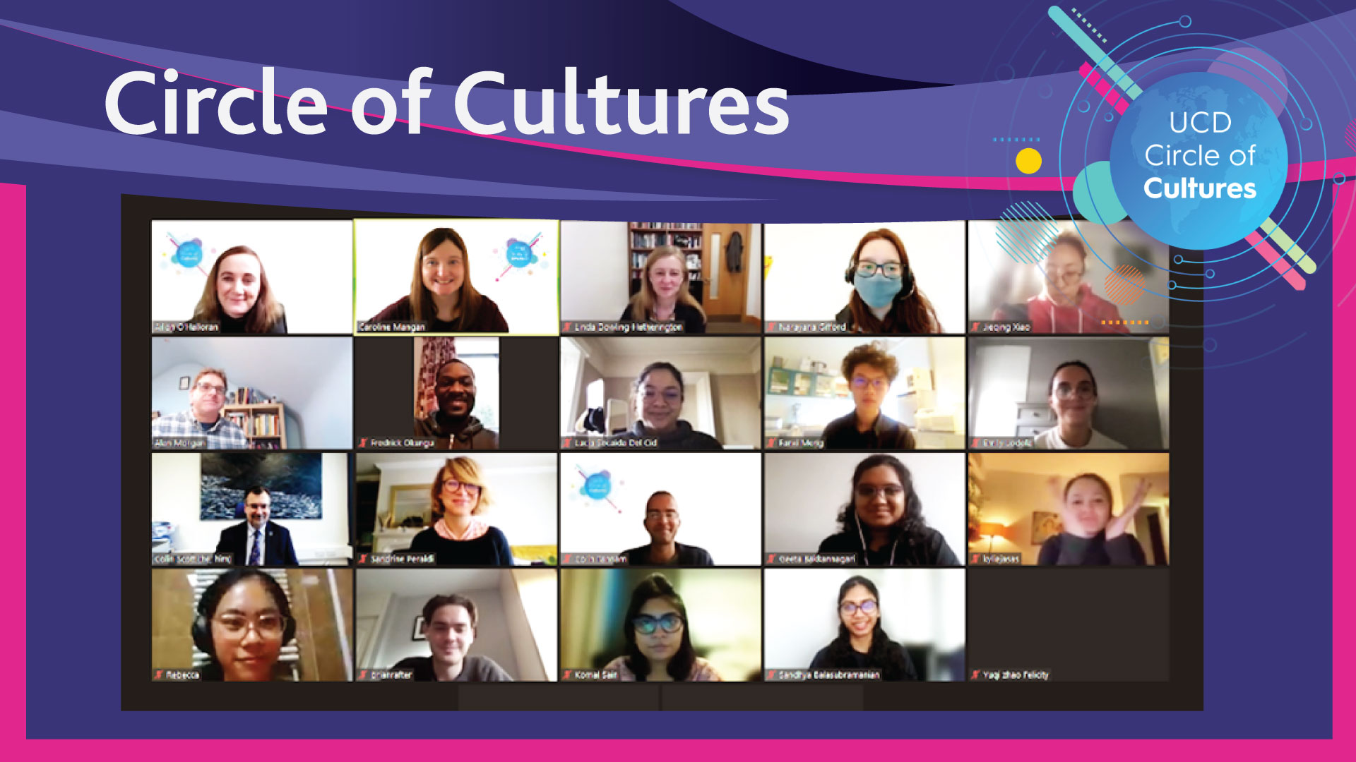 UCD staff and students taking part in a Zoom session for the Circle of Cultures 2021