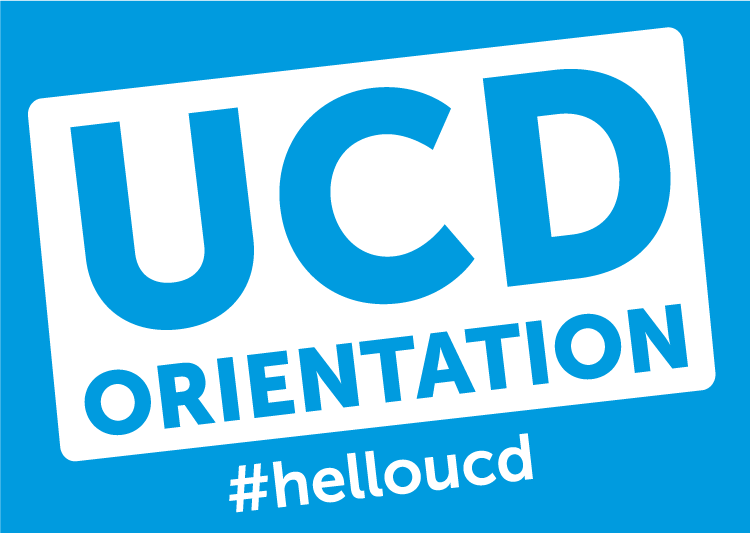 UCD Orientation Logo with hashtag helloUCD