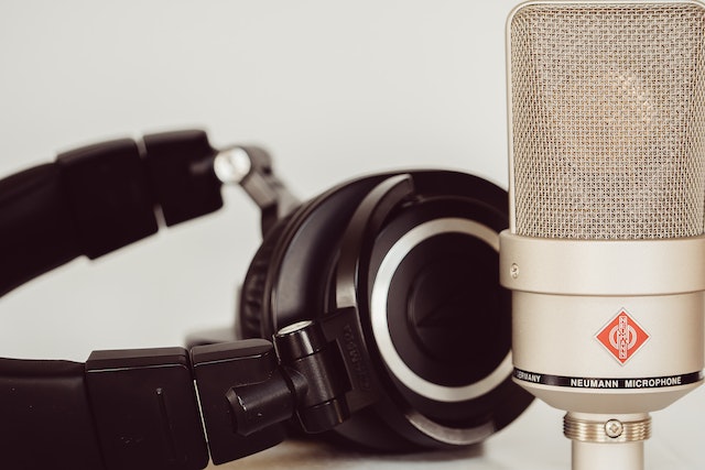 Microphone and headphones close up