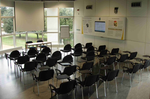 Classroom style setup for up to 30 attendees. 