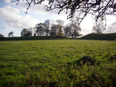 A view from within the henge at Dowth, Co. Meath, looking south west towards the entrance