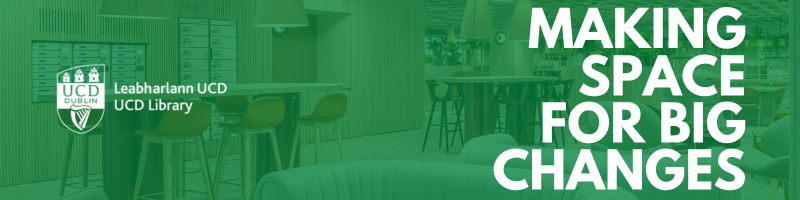 Green graphic with James Joyce Library Level 3 photo