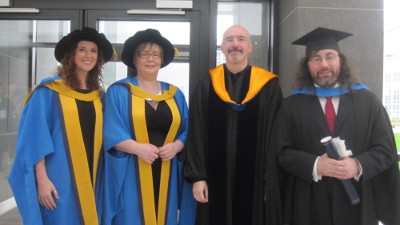 New graduates Dr Niamh Cahill, Dr Niamh Russell, Head of School Prof Gary McGuire and Oisin Robinson, MSc 