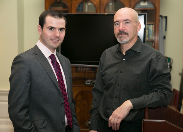 Stephen Collins with head of school Prof Gary McGuire