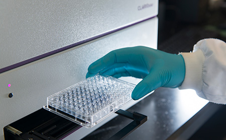 Close up of a science researcher holding equipment