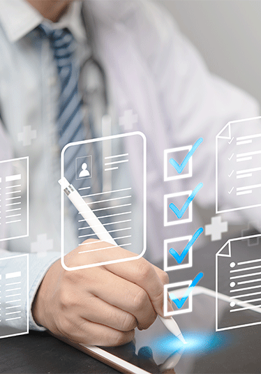 Physician assessment expert checks patient care quality, hospital assessment of treatment and doctor quality recommendations and satisfaction efficiency certification standards