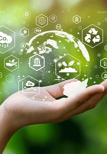 ESG icon concept. Environment, society and governance. Energy of natural gas sustainable and ethical business on network connection on green background.