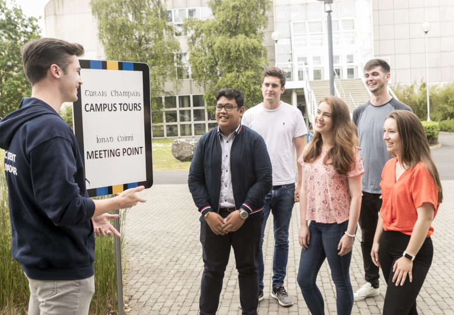 Students attending a campus tour
