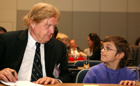 Nobel prize winner Professor Robert Alexander Mundell, with his nine-year-old-son Nicholas, at the inaugural international conference of the UCD Confucius Institute for Ireland.