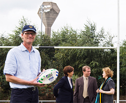 Pictured at the Belfield Bowl is Mr Paul Ward, Senior Lecturer at UCD School of Law. Also shown are: Ms Louise Kelly, Assistant Manager of AIB Belfield; Mr. Tony Walsh, AIB Credit Cards; and Ms Aine Gibbons, Vice-President for Alumni and Development