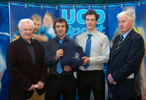 From left, Seamus Conaty (UCD Gaelic Football Graduates Committee) Co. Cavan native Pat Brady , (Gaelic Football) Laois native, John O'Loughlin, (Gaelic Football) and Cathal Young (UCD Gaelic Football Graduates Committee) attended a reception for the announcement of the UCD Sports Scholarship recipients for the 2007/2008 academic year.