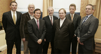 Pictured at the announcement were, from (l - r):Dr. Joachim Radler, Stokes Nominee for UCD; Gerry O’Sullivan, School of Physics, UCD; Dr. Gil Lee, Purdue University, USA and Stokes Professorship Nominee for UCD; Prof. Frank Gannon, Director General SFI; Andrew Phillips, UCD; Dr. Brian Vohnsen, Uni de Murcia, Spain and Stokes Lectureship Nominee for UCD and Earle Waghorne, School of Chemistry, UCD.