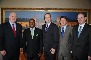 Pictured (l-r): Mr Vincent Ryan, VP of International Sales & Marketing, ChangingWorlds; Mr Peter Matlare, Chief Strategy Officer, Vodacom; Minister Micheál Martin TD, Minster Enterprise, Trade and Employment; Mr Ian Finnegan, EMEA Sales Director, ChangingWorlds and Mr Frank Ryan, CEO, Enterprise Ireland.