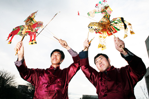 Yang Ming Zhong and Xing kui Shao from the Bailing Shadow Puppet Troupe who performed at the UCD Confucius Institute for Ireland, Chinese New Year Celebrations at O'Reilly Hall, Belfield, on Friday 08 February 2008.