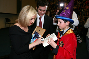 Pictured at the Event: Michael McGrath Auditor The Literary and Historical Society with JK Rowling and Harry Potter fan Leonard Caprani age 10 from Clonskeagh, Dublin.
