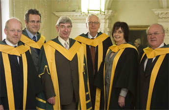 Pictured: The six UCD academics newly admitted as members of the Royal Irish Academy (RIA); Professor Brian Nolan; Professor Mark O'Malley; Professor Nicholas Canny,President of the Royal Irish Academy; Mr James McGuire; Professor Attracta Ingram; Professor Michael McGlinchey