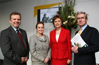 Pictured: Neil O'Dowd, founder of Irish America Magazine and the Irish Voice newspaper, Loretta Brennan Glucksman, Chairman of The American Ireland Fund, Mary McAleese, President of Ireland and Dr Hugh Brady, UCD President