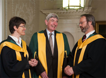 Left to right Prof Anne Fuchs, UCD; Prof Nicholas Canny, President of the Royal Irish Academy; and Professor Stephen Mennell, UCD 