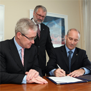Signing the Memoranda of Understanding between UCD and INTERPOL (l-r) - Dr Hugh Brady, President, University College Dublin; Bernhard Otupal, Crime Intelligence Officer, the Financial and High-Tech Crime Unit, INTERPOL; and Dale Sheehan, Director of Training, INTERPOL