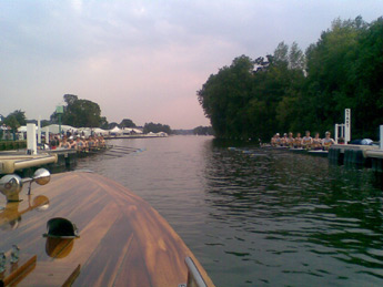 UCD A VIII v UCD B line up at the start of the Henley Royal Regatta Temple Cup 2nd round race.