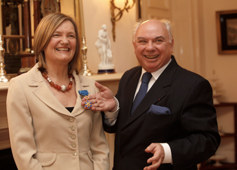 French Ambassador to Ireland, Mr Yvon Roe d’Albert presents Professor Laffan with the Insignia of Officer of the French National Order of Merit