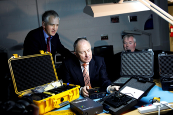 Pictured at UCD Centre for Cybercrime Investigation: Minister for Justice, Equality and Law Reform, Dermot Ahern TD with Professor Joe Carthy (left), Head of UCD School of Computer Science & Informatics